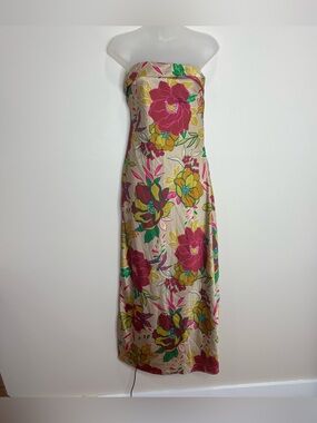 Sincerely Jules Strapless Floral Maxi Dress Beige Pink Yellow Floral small boho